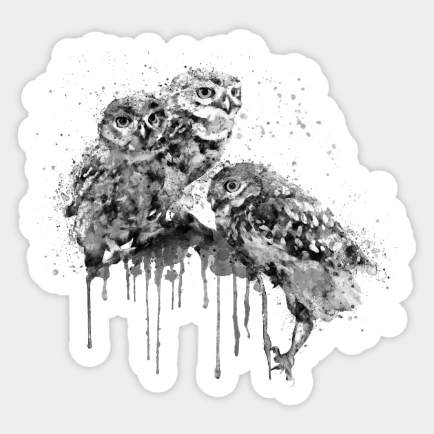 Three Owls Black and White Sticker by Marian Voicu
